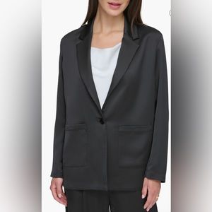 DKNY Black One-Button Satin Blazer Size XS (2) NWT